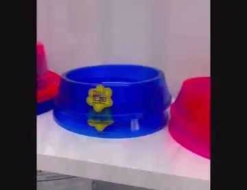 Potes para ração e água, azul e rosa
